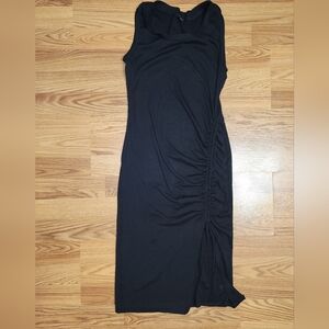 Ribbed Black Bodycon Ruched Side Dress With Slit